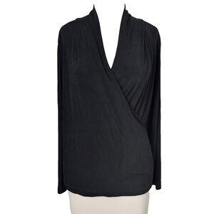Chico's Travelers Faux Wrap Shirt Top Slinky Stretch Size 3 Womens XL Black
